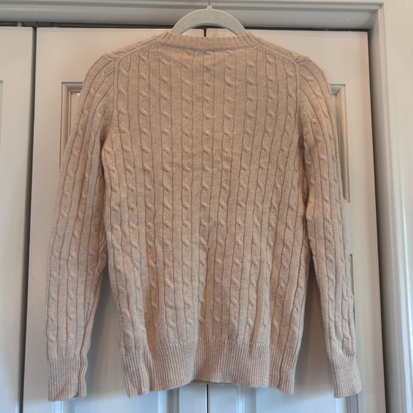 JCrew, camel color, wool & nylon v neck cable sweater, PXS - Picture 2 of 11